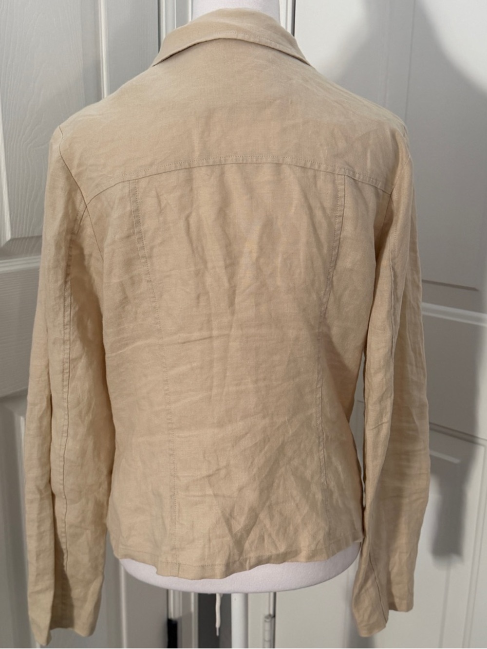GUESS Womens 100% Linen Moto Biker Full Zip Beige Jacket Size L Gold Zip Utility - Picture 4 of 12